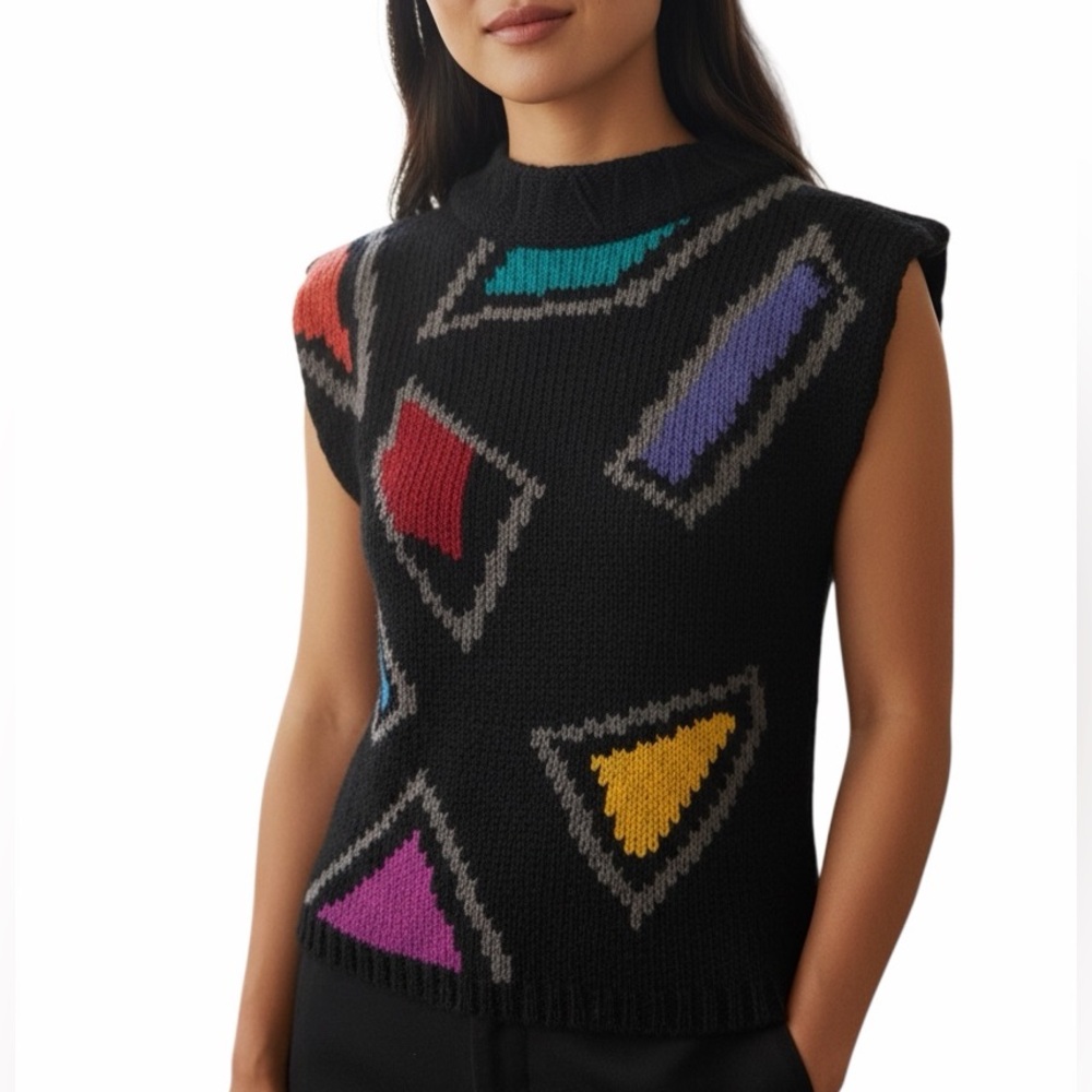 Renee tener Jeanne Pierre vintage knitted sleeveless mock neck pattern top M